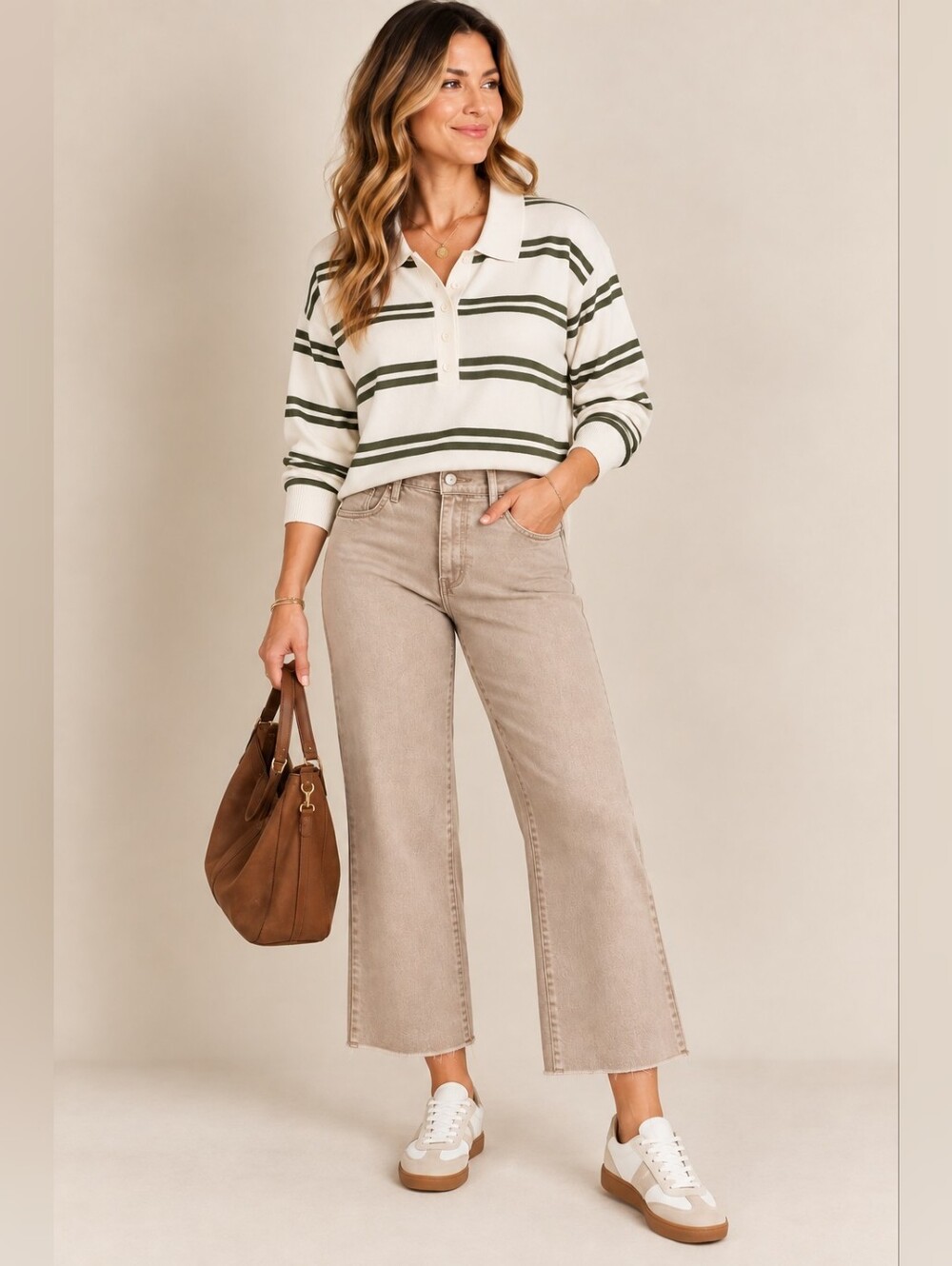 CYRUS Pullover Collared Henley Sweater Striped Boxy Drop Shoulder Preppy S NEW